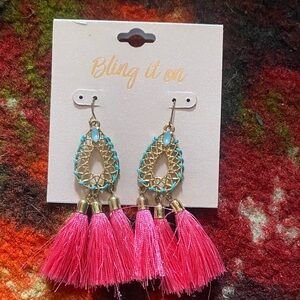 Pink and Gold Tassel Earrings